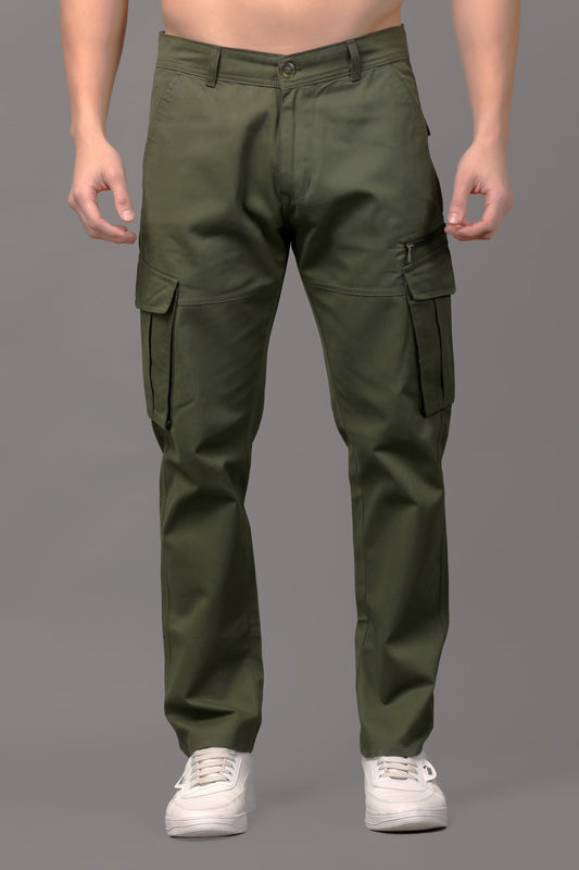 ZAYSH Men Regular Mid Rise Dark Green Cargo Pants (CAR-CP)