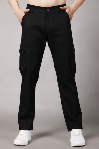 ZAYSH Men Regular Mid Rise Black Cargo Pants (HCAR-BP)