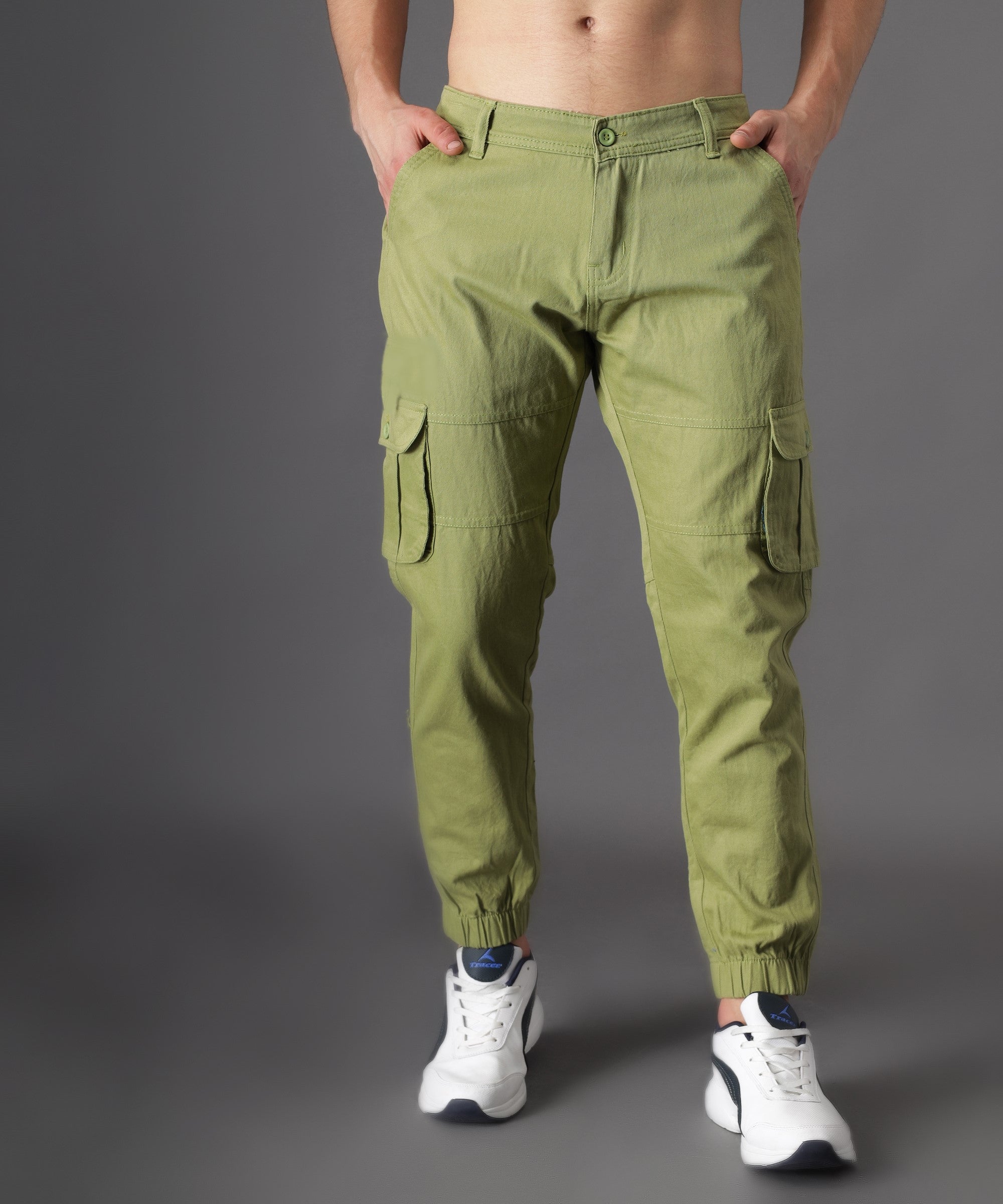 ZAYSH Men Regular Mid Rise Green Cargo Pants CAR