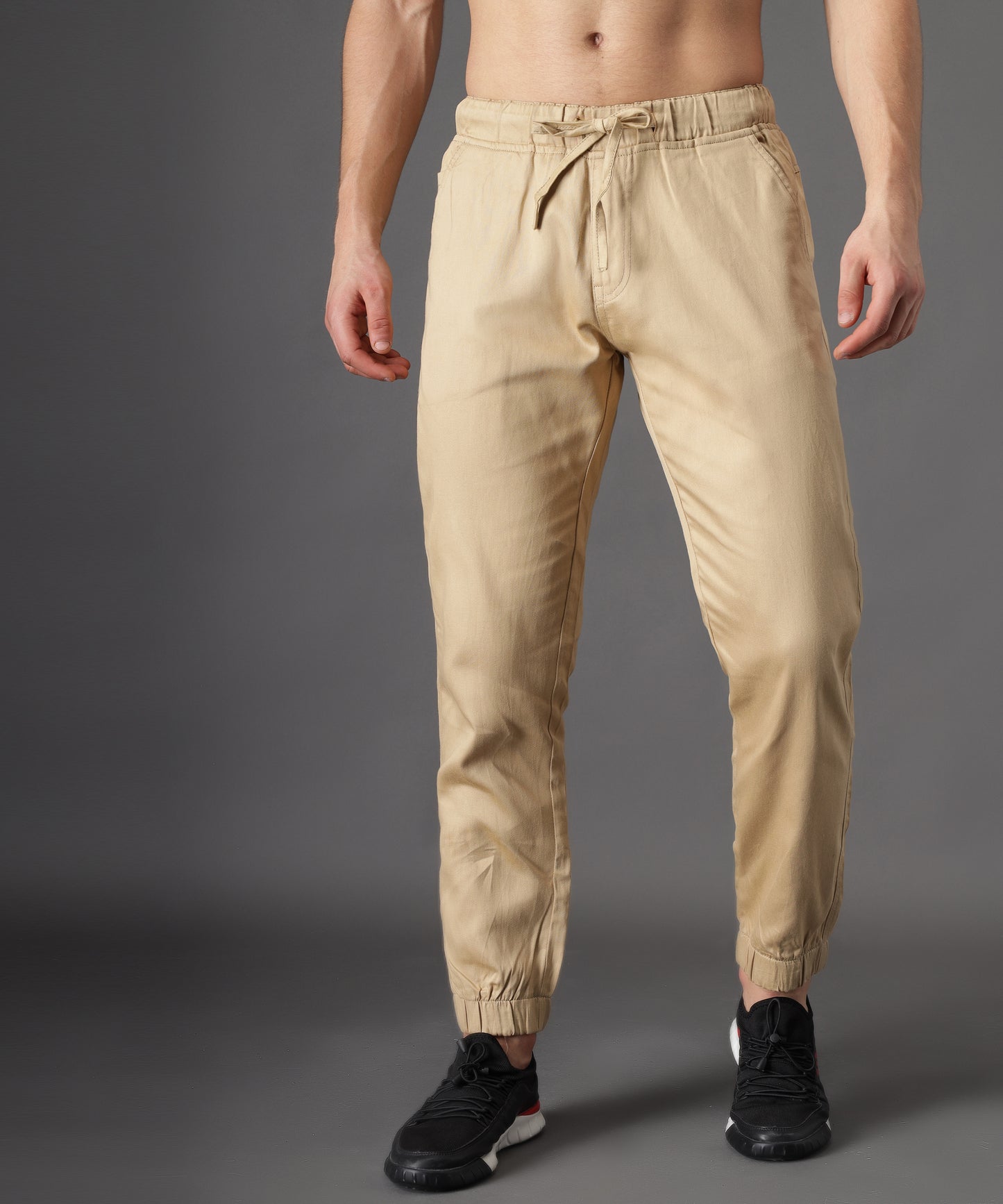 ZAYSH Men Slim Mid Rise Beige Cotton Jogger Pants (CJOG)