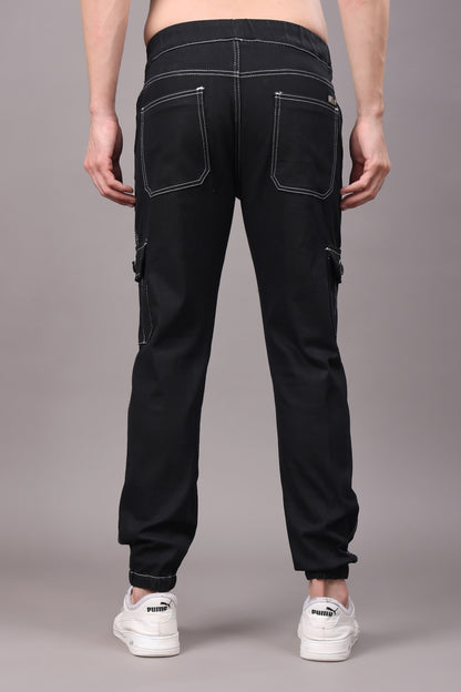 ZAYSH Men Regular fit Mid Rise Black Cargo Pants (JOG-DEN-6P-02)