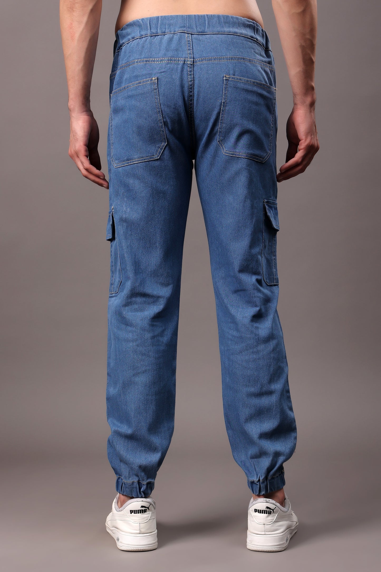 ZAYSH Men Regular fit Mid Rise Blue Cargo Pants (JOG-DEN-6P-01)