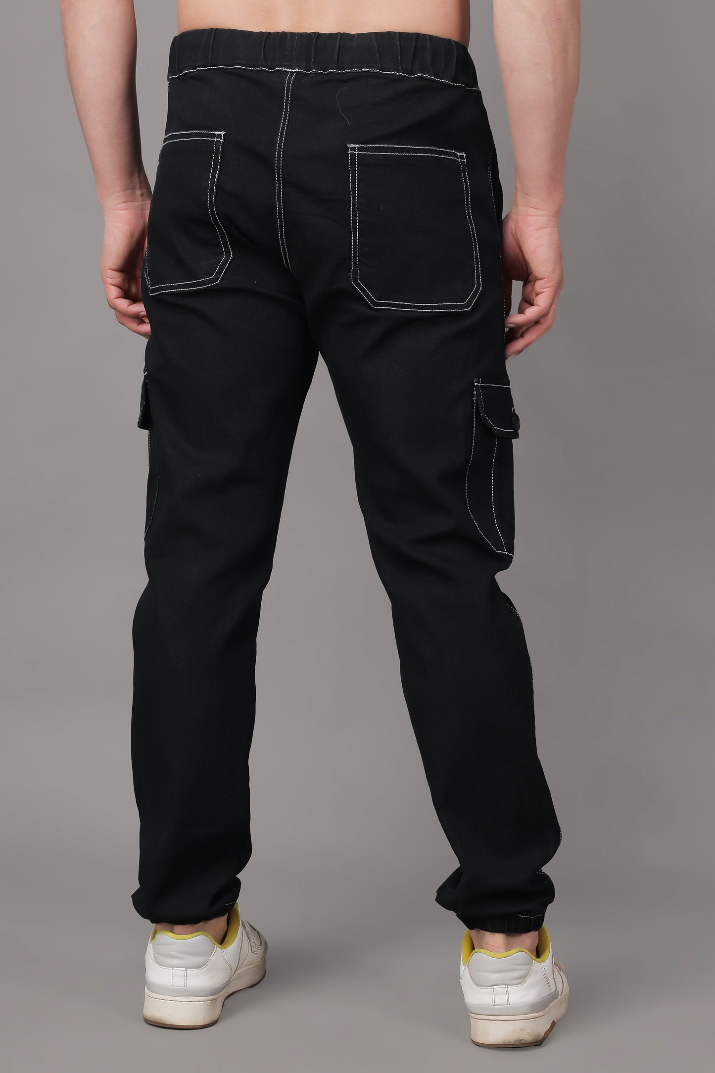 ZAYSH Men Regular fit Mid Rise Black Cargo Pants (JOG-DEN-6P)