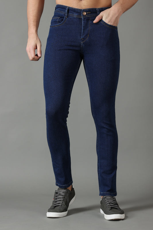 ZAYSH Men Slim Mid Rise Dark Blue Jeans