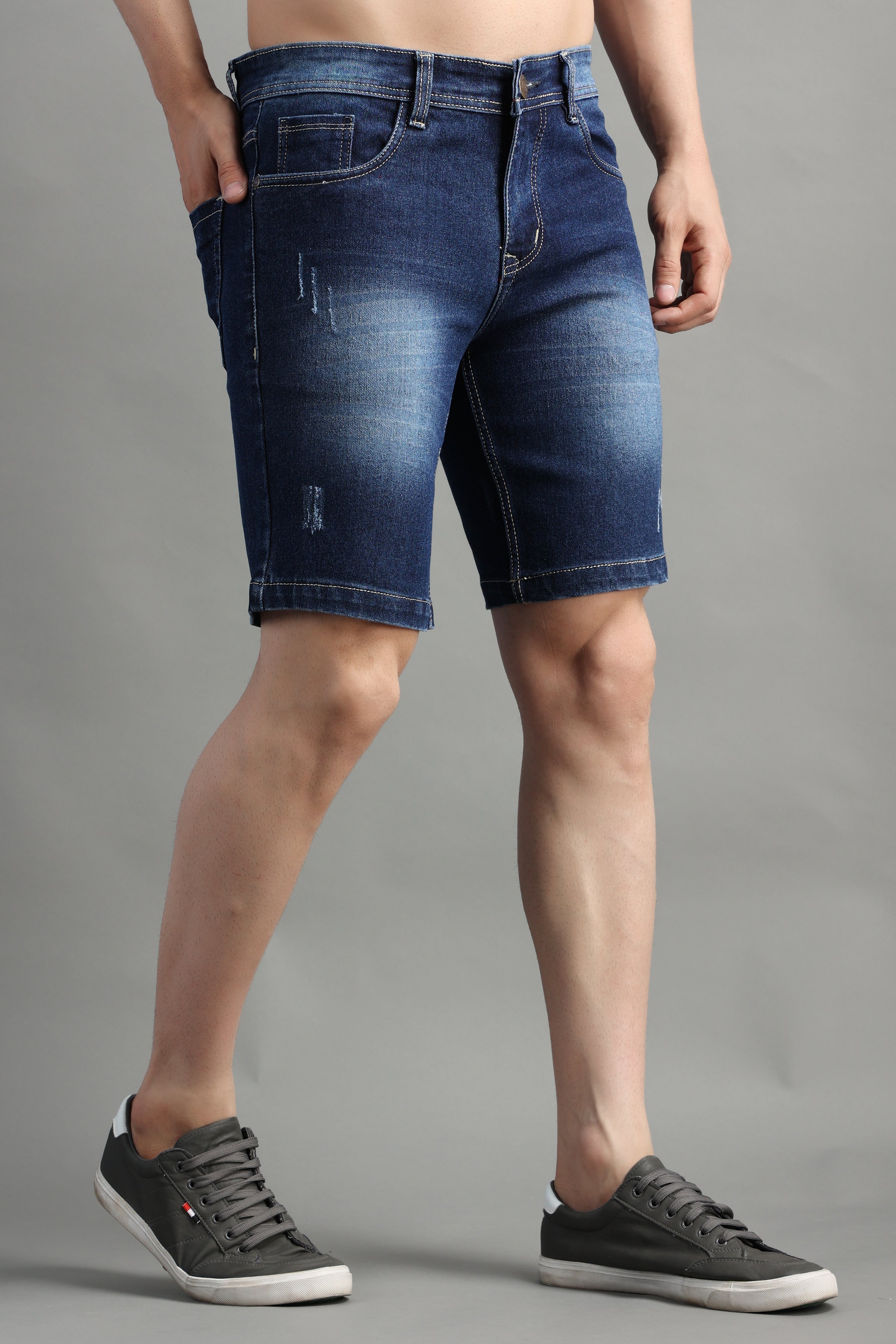 Dark blue ripped on sale shorts