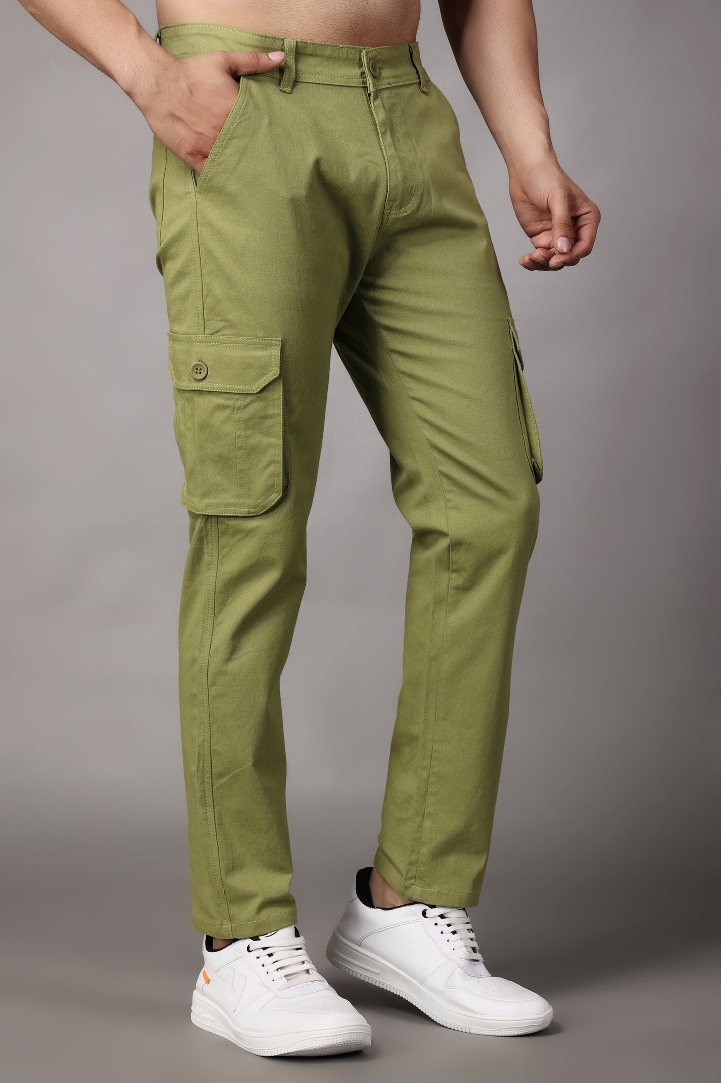 ZAYSH Men Regular fit Mid Rise Green Cargo Pants (HCAR-BP)