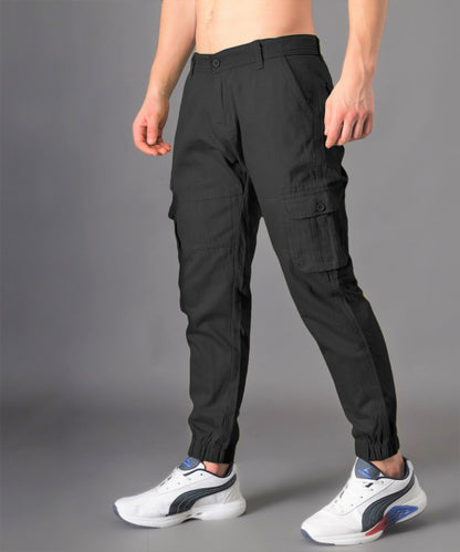 ZAYSH Men Regular Mid Rise Black Cargo Pants (CAR)