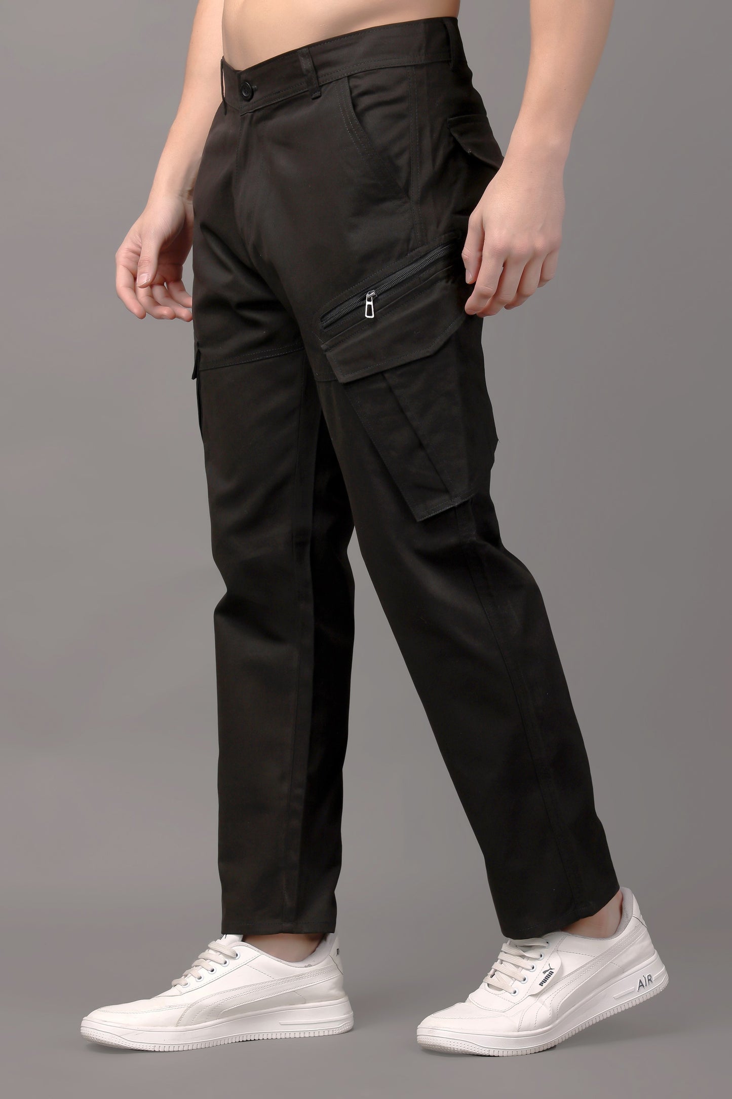 ZAYSH Men Regular Mid Rise Black Cargo Pants (CAR-CP)