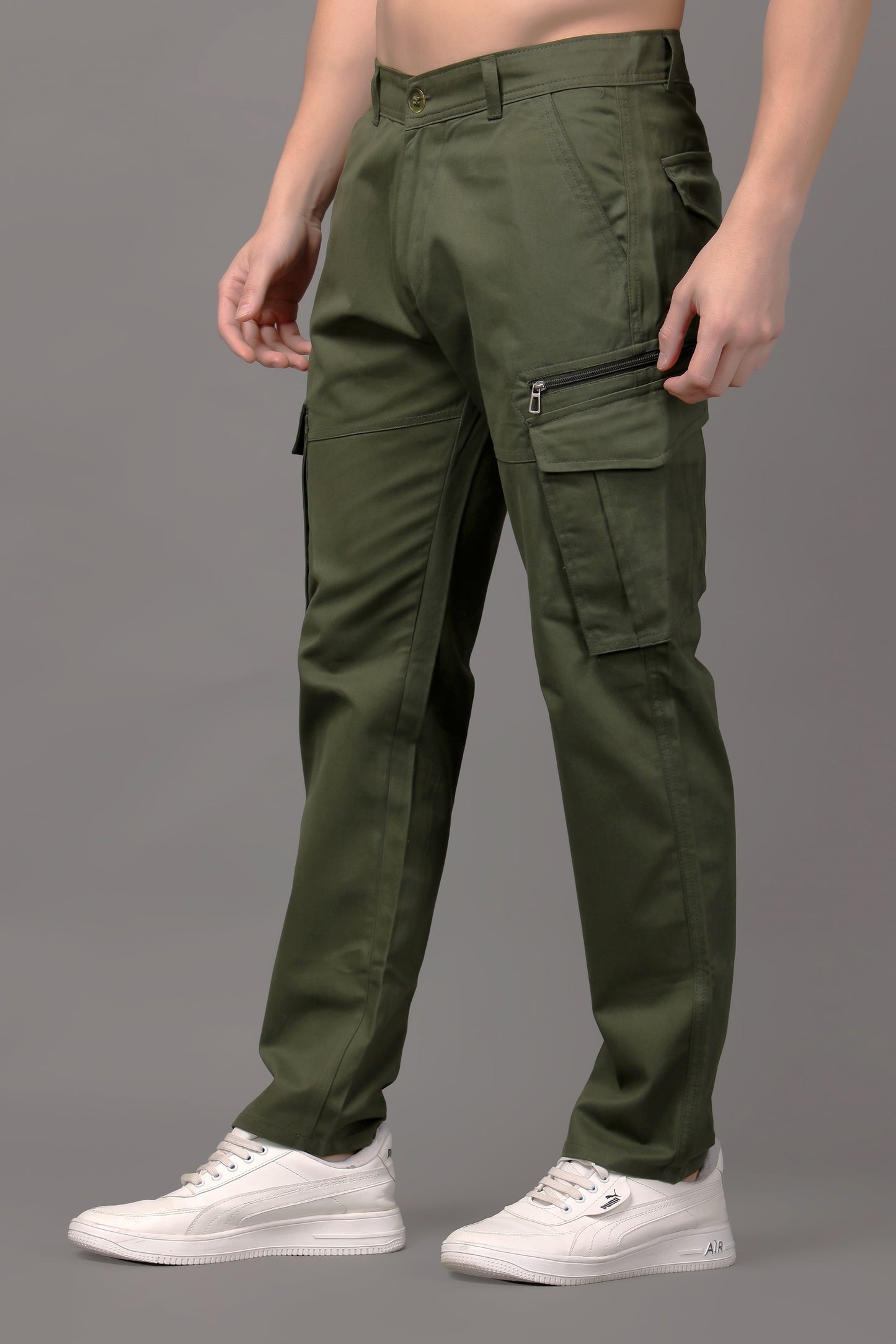 ZAYSH Men Regular Mid Rise Dark Green Cargo Pants (CAR-CP)