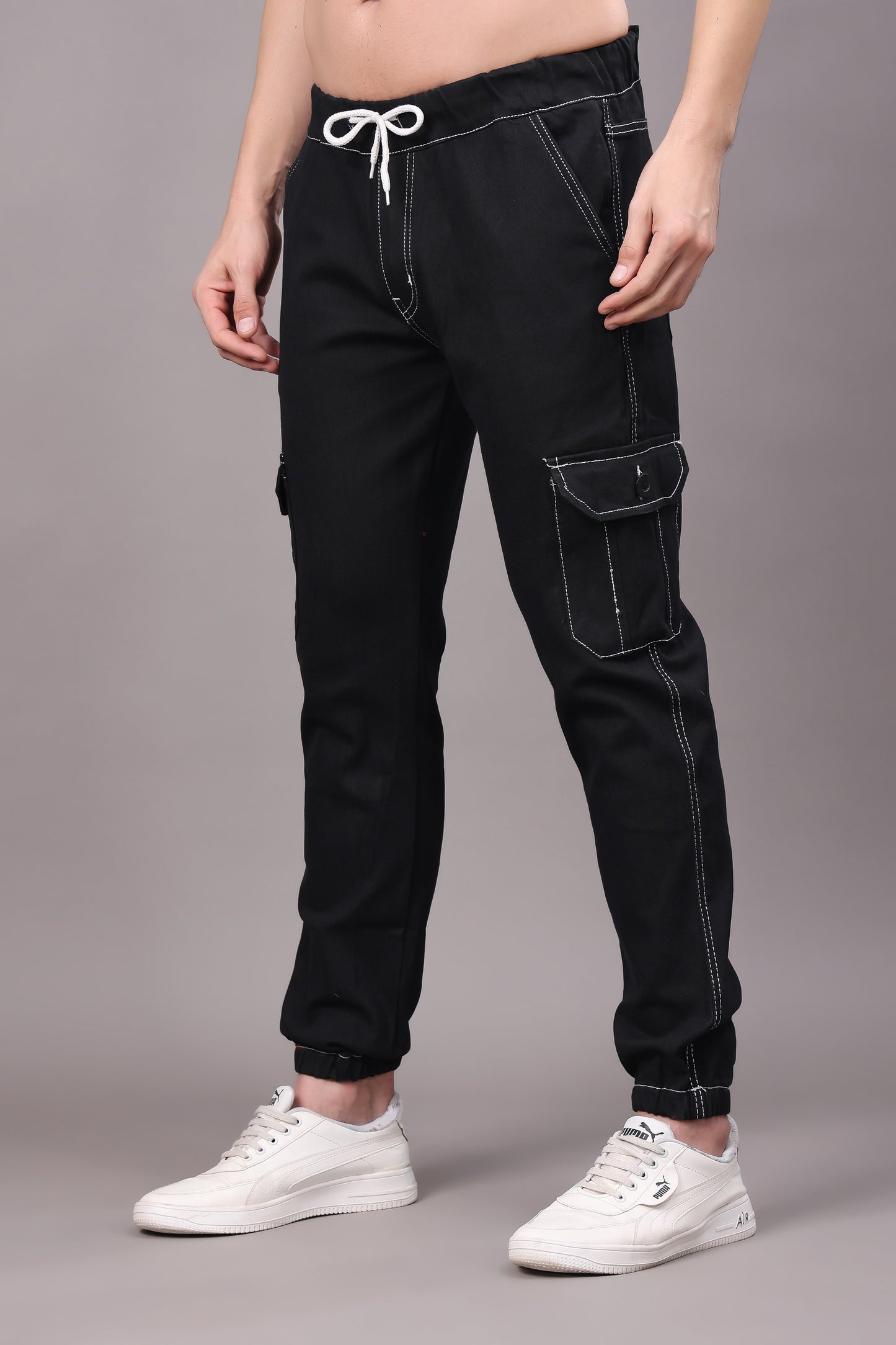 ZAYSH Men Regular fit Mid Rise Black Cargo Pants (JOG-DEN-6P-02)