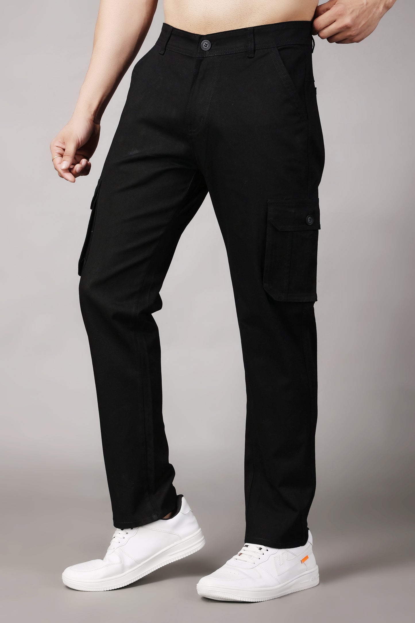 ZAYSH Men Regular Mid Rise Black Cargo Pants (HCAR-BP)