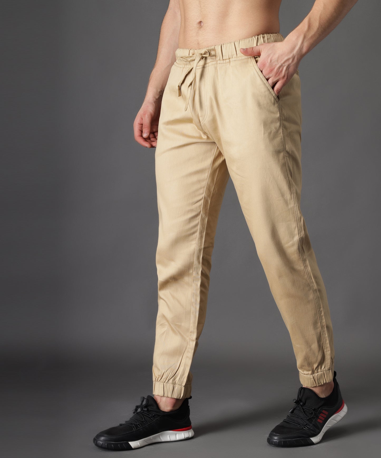 ZAYSH Men Slim Mid Rise Beige Cotton Jogger Pants (CJOG)