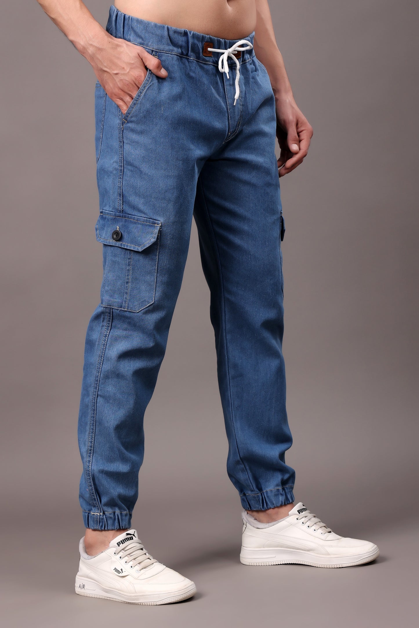 ZAYSH Men Regular fit Mid Rise Blue Cargo Pants (JOG-DEN-6P-01)