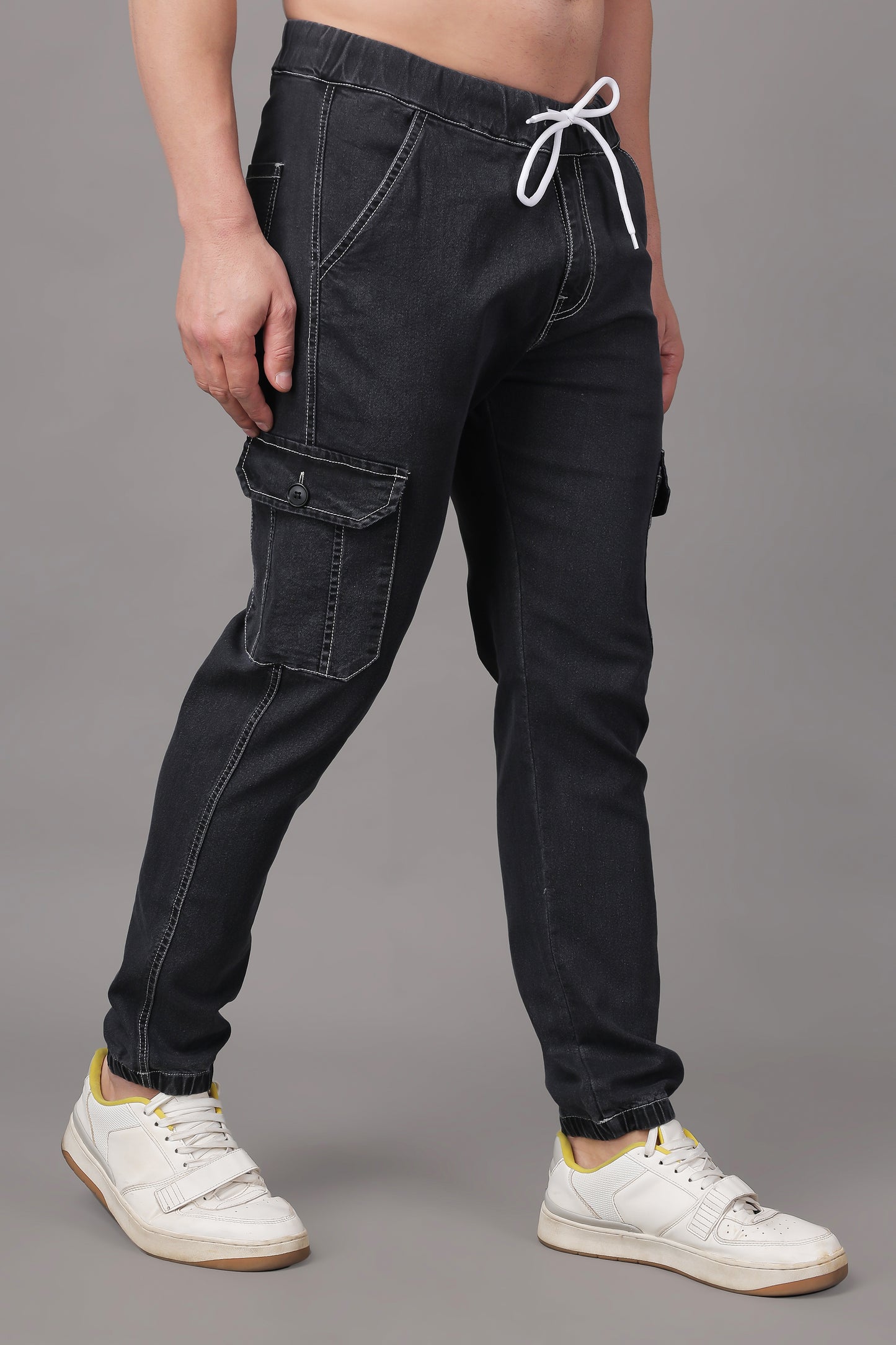 ZAYSH Men Regular fit Mid Rise Dark Grey Cargo Pants (JOG-DEN-6P)