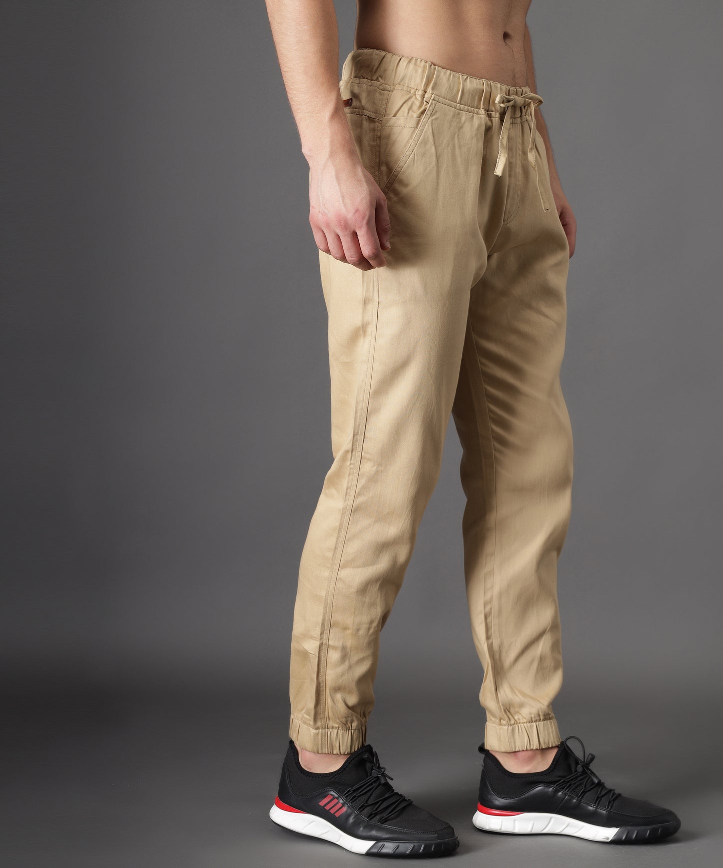 ZAYSH Men Slim Mid Rise Beige Cotton Jogger Pants (CJOG)