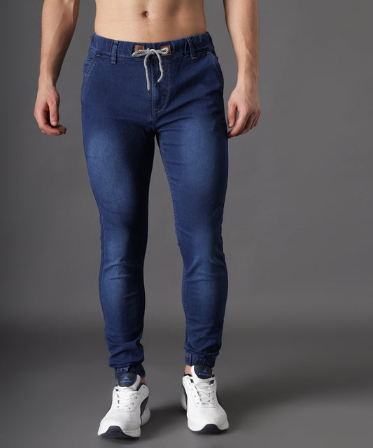 ZAYSH Men Slim Mid Rise Blue Jogger Pants