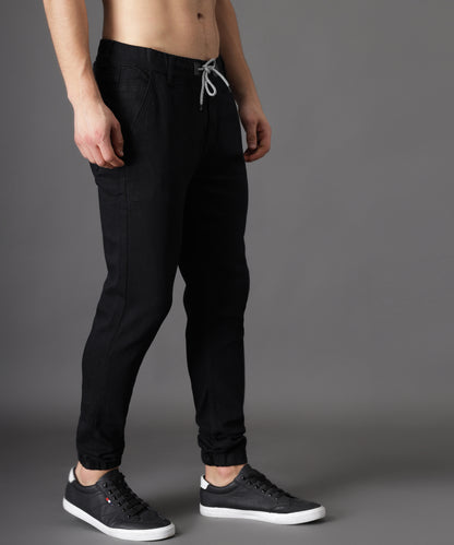 ZAYSH Men Slim Mid Rise Black Jogger Pants